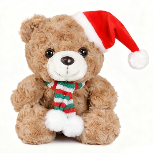 JynxtoyZeal Orsacchiotto di Natale Peluche Orsacchiotto Giocattolo di Peluche per Natale Pupazzo di Orso Regalo della Scuola Bambini, Marrone,25cm