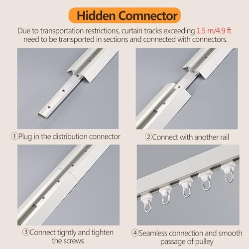 Ultra-Thin Aluminium Ceiling Curtain Track System, 7ft Room Divider Rod with Quiet Pulleys, Easy Install, White Color - Perfect for Home & Office Décor