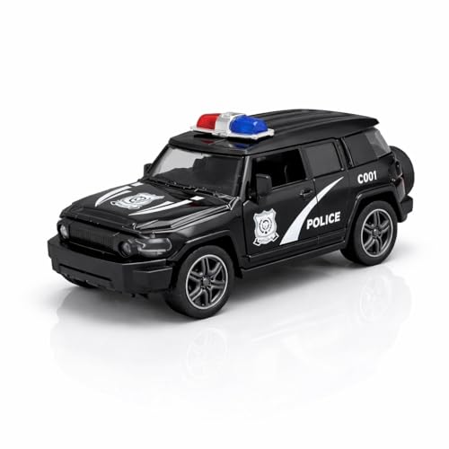 Image of 1:36 Scale Miniature Indian Police Car Model - Die-Cast Metal Pull Back Vehicle with Openable Doors - Alloy Police Toy Car for Kids, Boys & Collectors (Black)