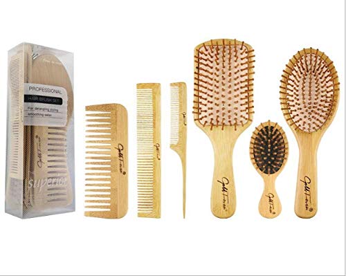 E-More Cabello Cepillo de Bambú Pines De Madera Cepillo Pelo Bambu Ecologico Pequeño Viaje Cepillo Madera Pelo Natural Cepillo Pelo Bambu Antiestático Scalps Friendly Reducir Frizz Masaje