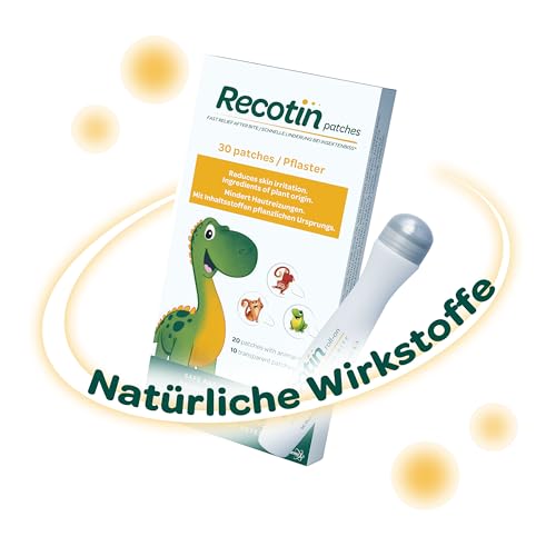 RECOTIN 30x Mückenpflaster + 15ml Roll On Set - 100% natürliche Wirkstoffe - pflegt & kühlt - Insektenstichheiler Set - Urlaub Must Haves - Pflaster gegen Mückenstiche und Bienen