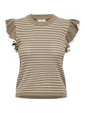 Jdy, Pull, adulte, coupe tricotée, volants, détail, col rond, sans manches