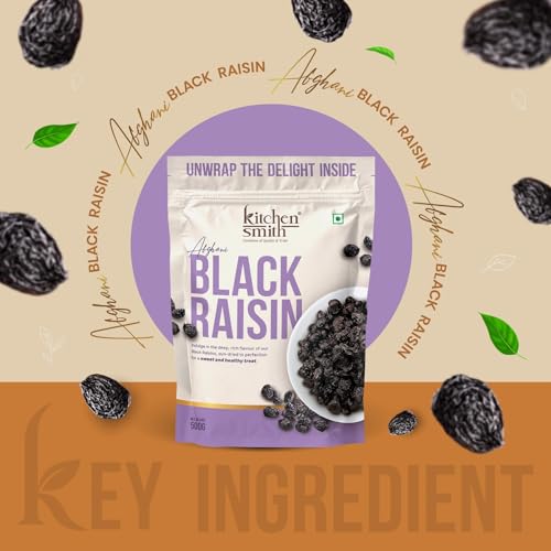 Image of KitchenSmith Seedless Black Raisin - Pack of 2 (500gm Each) | Draksh, Kaali Dakh & Kali Kishmish Raisins | Naturally Sourced, Dried & Sweet Dry Fruits
