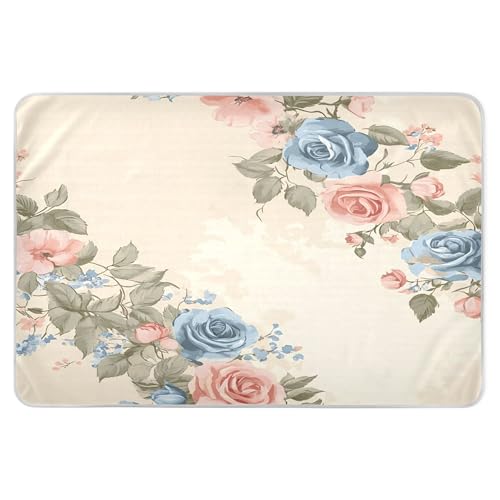 Takiito Vintage Floral Bed Pad Reusable Bed Underpad Washable Waterproof Leak-Proof Quick Dry Incontinence Pee Pad for Toddlers Kids Adults Pets 34x52 in