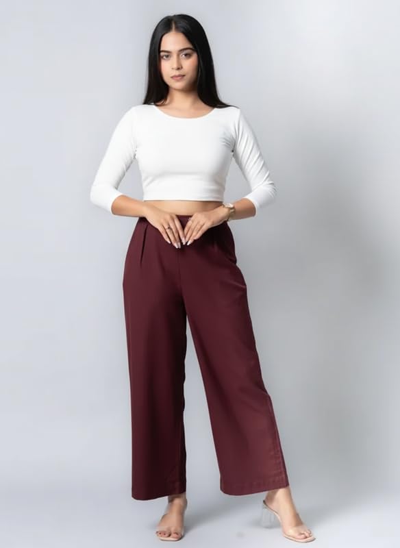 Image of Moirai Pure Cotton Wide Leg Women Trouser Stylish Mid Rise Relaxed Straight Fit Loose Pants Casual Travel Office Formal Wear