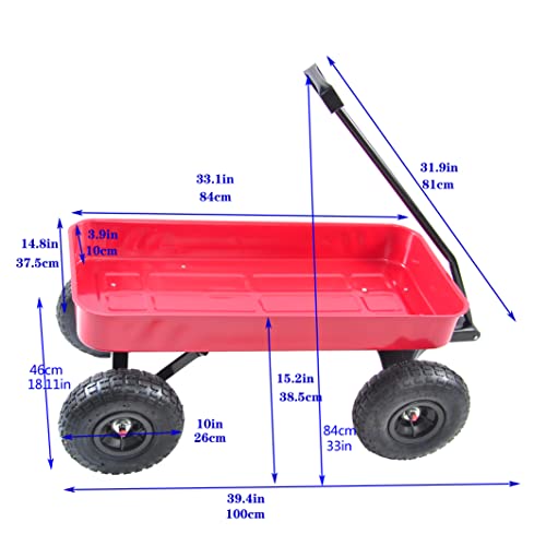 Outdoor Garden Lawn Wagon All Terrain Pulling,Original Classic Red, Air Tires Big Foot Panel Wagon, Up To 176Lb All Steel Wagon Bed Children Kids' Pull-Along Wagons For Garden Yard Outdoor (Scarlet) #TOP6