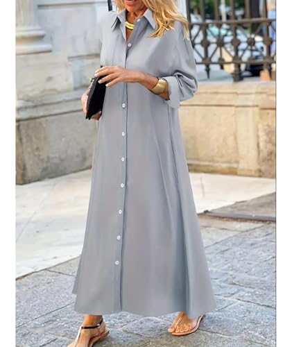 Robe longue décontractée boutonnée ample pour dissimuler les rondeurs