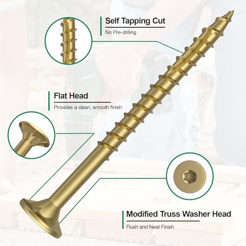 Image of #8 x 2 inch Deck Screws, 2000Pcs Star Drive Wood Screws, Rust Resistant Timber Screws for Timber /Log /Landscaping Wood, T20 Star Bit Included, Gold