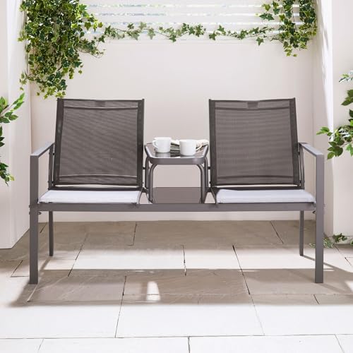 VonHaus Steel Textoline Love Seat close up of table