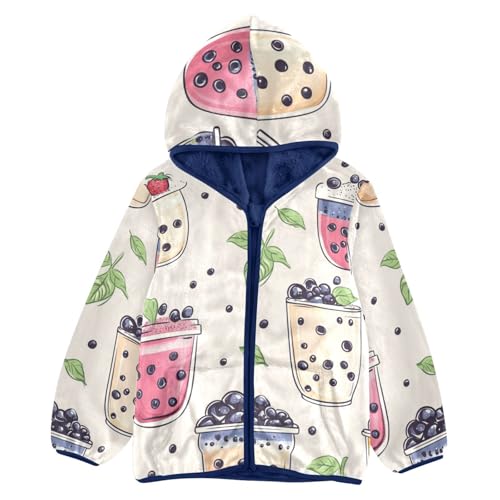 Bubble Tea Drinks Girls Fleece Jacket Girls Fall Jacket Girls Zip Up Hoodie Girls Sherpa Jacket 2-10T