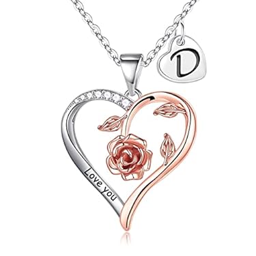 AMAZON - STORUP Rose Heart Initial Necklaces for Women, Letter D Pendant Rose Love Heart Necklace Necklaces for Teen Girls Jewelry Birthday Anniversary Romantic Gifts for Her Women Girlfriend Daughter