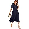Milumia Women's Elegant Belted Pleated Flounce Sleeve Long Dress Navy Blue Large