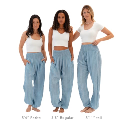 Image of Lotus and Luna Women's Harem Pants Thai Pants for Beach & Lounge High Waisted Flowy Boho Pants Genie Pants Yoga Pants
