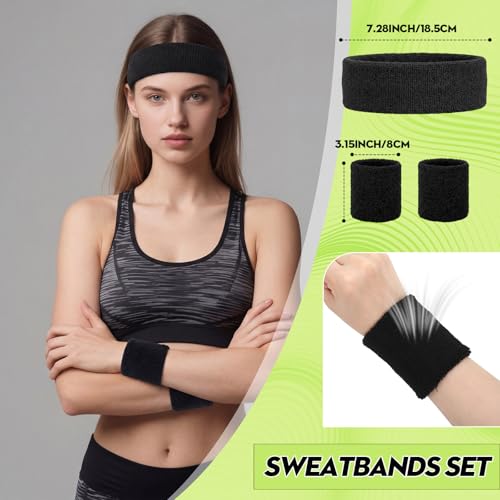 Image of Neon Sweatbands and Wristbands Bulk, Cotton Sports Headbands for Team Spirit, School Field Day, 80s 90s Party, Soccer Fan Accessories, Gym, Cheer and Group Events