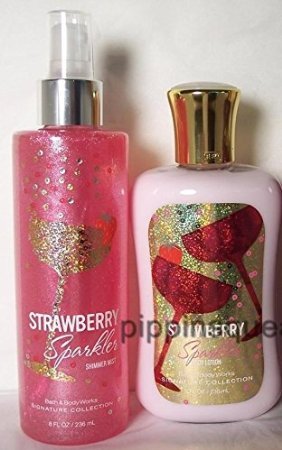 Bath & Body Works Signature Collections Strawberry Sparkler 8 Oz Lotion and 10 Oz Shimmer Fragrance Mist Lot of Two