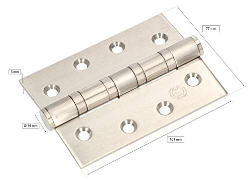 KOTARBAU® Set of 2 Stainless Steel Door Hinges with Slide Bearings 100 x 75 mm for Heavy Duty Door Hinge, Silver, 100x75mm - Image 2