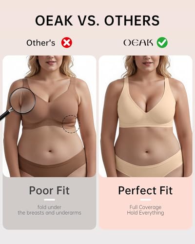 OEAK Womens Deep V Bras Comfortable Bra Support Push Up Bralettes Low Cut no Underwire Bra Plunge Seamless Tshirts Bras Beige 3XL