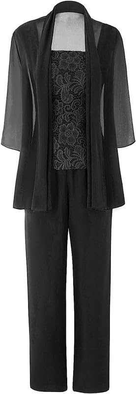Mother of The Bride Pant Suits Chiffon Wedding Guest Pants Suits 3 Pieces Formal Outfit Set4
