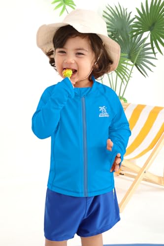 Image of BesserBay Baby Toddler Kids Rashguard Top UPF 50+ Long Sleeve Swim Shirt Zip Up Thumb Holes UV Jacket 12 Months-6 Years