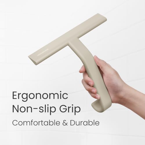 Image of dancemoon JustHang Shower Squeegee with Built-in Hook, 10-Inch Light Taupe