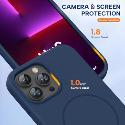 Image of Miracase Magnetic for iPhone 13 Pro Case, [Soft Anti-Scratch Microfiber Lining], Compatible with MagSafe, Liquid Silicone Shockproof Drop Protection Phone Case for 13 Pro, Dark Blue