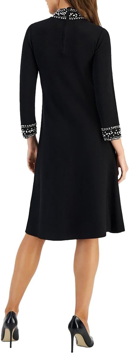 Anne Klein Womens Long Sleeve Embellish Mock Neck Dress - Image 2
