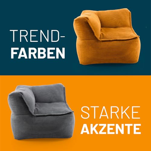 Lumaland Modulares Eckteil rechts - Cord-Reihe | Indoor Sitzsack mit Softer Struktur, ideal Sofa Modulen & zum Pouf | Bean Bag mit Füllung - für Wohnzimmer & Co. - 81x81x70 cm