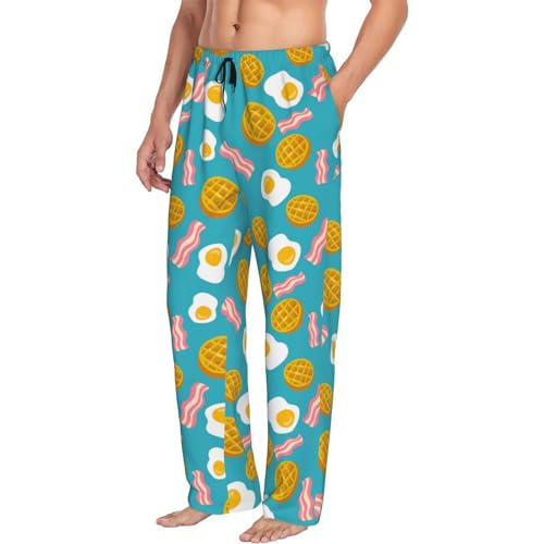 Novastar Mens Pajama Pants Bottoms With Pockets- Waffle Poached Eggs Bacon Soft Mens Pj Pants, Comfy Men Lounge Pants