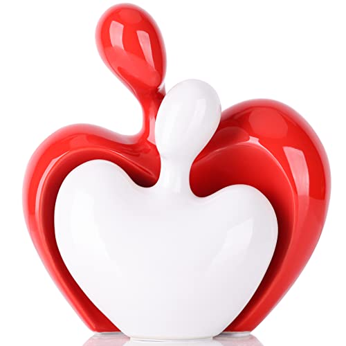 Couple Statue Modern Decor, Red and White Hugging Couple Figurine Gift for Wedding Engagement and Anniversary, Couple Sculptures for Him and Her, Ceramic Couple Sculpture for Home Table Decoration