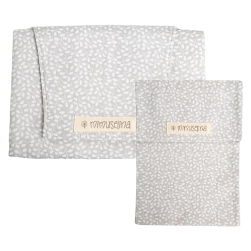 MIMUSELINA Set Fasciatoio Portatile Neonato e Borsa per Pannolini | Fasciatoio da Viaggio Pieghevole, Impermeabile e Leggero | Esterno 100% Cotone | Ideale come Regalo Neonato | Fatto a Mano in Spagna