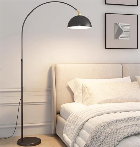 Lámpara de pie moderna de arco ajustable con pantalla de cúpula metálica y base de mármol para sala de estar. Lámpara de arco de esquina para dormitorios, salas de estar y oficinas, 180 cm, color negr