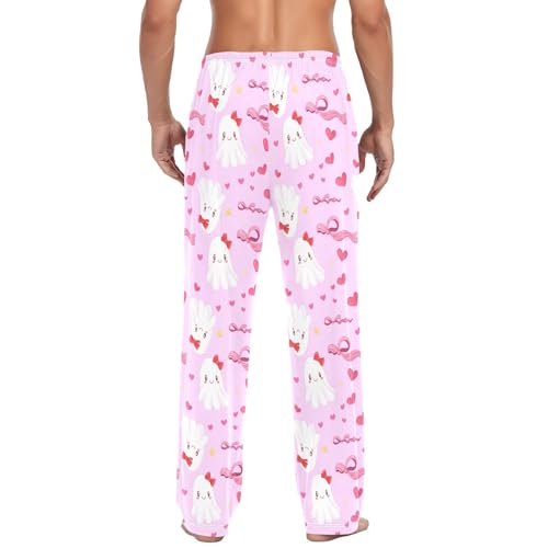 Happy Spirits with Hearts Men's Cotton Pajama Pants with Pockets and Drawstring Comfortable and Stylish,S3