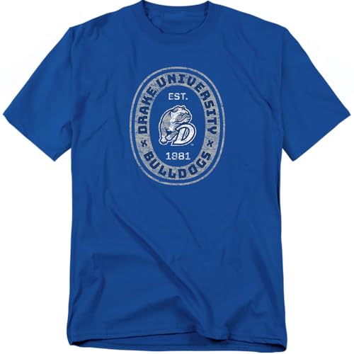 LOGOVISION Drake University Retro Crest Seal Unisex Adult T Shirt, Royal, X-Large