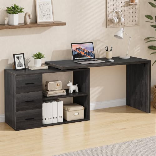Image of HSH 60 inch Rustic L Shaped Computer Corner Desk with 3 Storage Drawers
