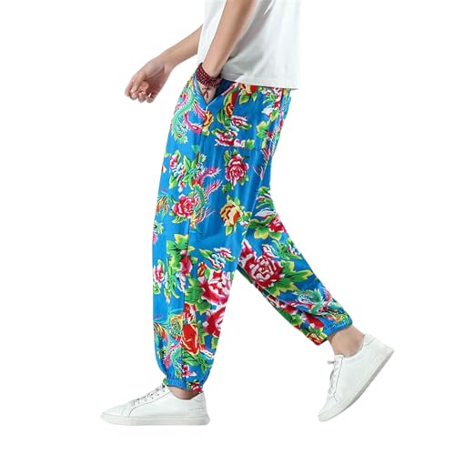 Pantalon en lin de qualité supérieure homme imprimé floral lin style ethnique