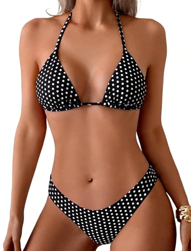 Image of ZAFUL Womens Halter Bikini Sets Triangle Bikinis High Cut Swimsuits 2 Piece Bathing Suits Sexy Swimwear