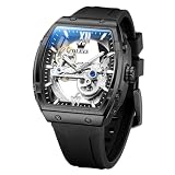 OLEVS Watch for Men Skeleton Automatic Tonneau Silicone Strap Business Luxury Waterproof Luminous Mechanical Men Wrist Watch