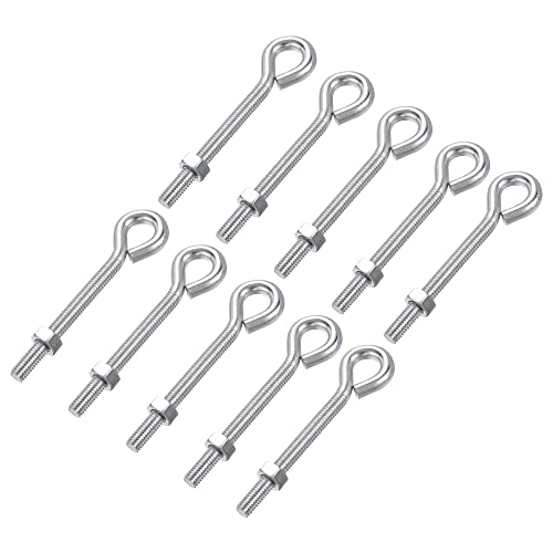 Image of uxcell M6x60mm Eye Hooks Screws Bolts Kit, 10pcs Carbon Steel Hanger Eyelet Hooks Screw with Hex Nuts for Metal Hook, Wood Terminal Ring Hooks