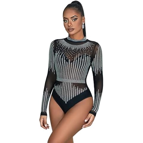 ohyeahlady Sheer Mesh Rhinestone Bodysuit Cover