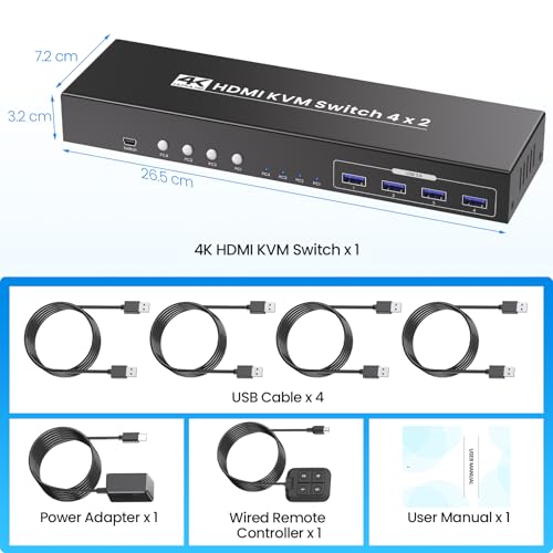 Commutateur KVM HDMI double moniteur USB 3.0 gère 4 ordinateurs - 7