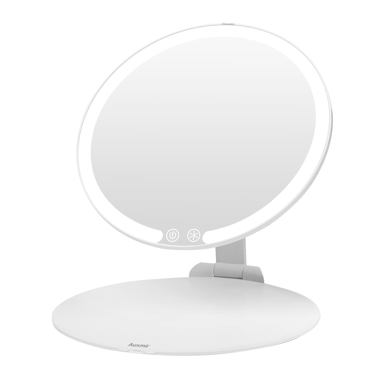 Auxmir Espejo Maquillaje con Luz, Recargable por USB, 3 Colores de Luz, Brillo Ajustable, Control Táctil, Espejo de Maquillaje Plegable, Alta Definición, para Tocador Viaje, Redondo