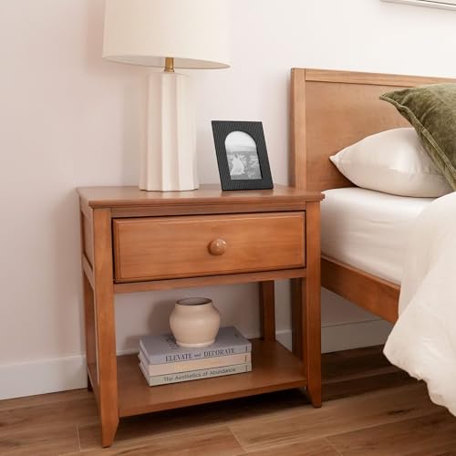 Plank+Beam Classic Solid Wood Nightstand with Drawer & Shelf, New Zealand Pine Bedside Table, Dovetail Drawer, Pecan Finish by Plank+Beam - Used condition - US$121.97