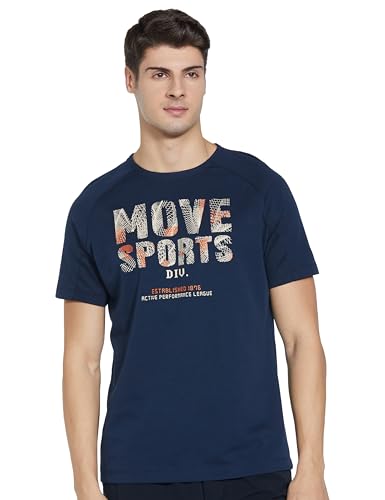 Image of Jockey MV02 Men's Super Combed Cotton Blend Graphic Printed Round Neck Half Sleeve T-Shirt with Stay Fresh Treatment Navy L