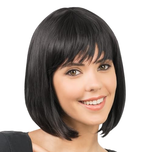 Chaks - Perruque Bob cheveux courts, coiffure en cheveux synthétiques, 30 cm lisse avec frange pour carnaval, cosplay ou festival