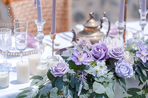 Tinge Time Artificial Flower Swag Floral Arrangement Centerpiece For Wedding Reception Sweetheart Table Decorations Tablecloth Included (Noble Purple) #TOP3