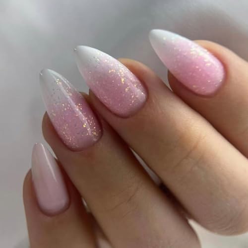 Pink Ombre Press on Nails Medium Almond WLGDLH Fake Nails