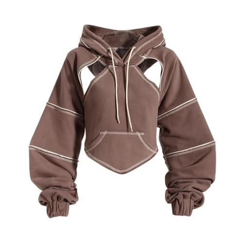 Women Hooded Sweatshirt Color Block Long Sleeve Casual Hoodie Fashion