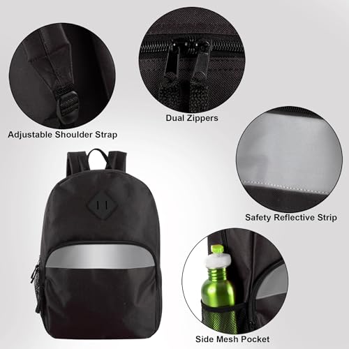 Trail maker 17" Backpack – Reflective School Backpack with Padded Straps, Water Bottle Pockets for Kids & Adults, School Travel Camp (Black) by Trail maker - Image 4