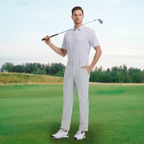 Image of M MAELREG Mens Golf Shirt Short Sleeve Dry Fit Print Moisture Wicking Performance Patterns Collared Polo Shirt