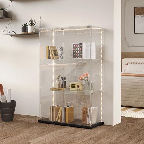 OLIVIBED Vitrina de cristal con 3 estantes,...